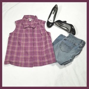 Christopher & Banks Plaid Purple Sleeveless Top